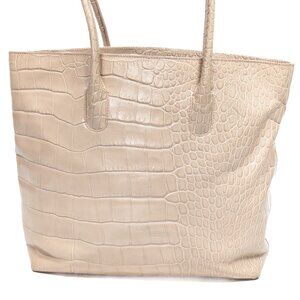 FURLA Cream Croc Embossed Leather Tote